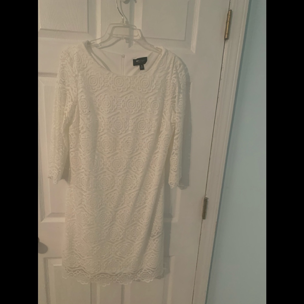 White mid sleeve lace dress